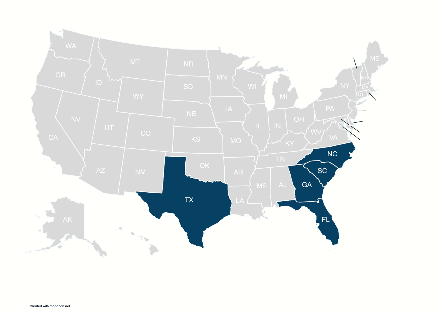 A map of the united states with texas highlighted.
